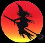 witch on broom red moon left
